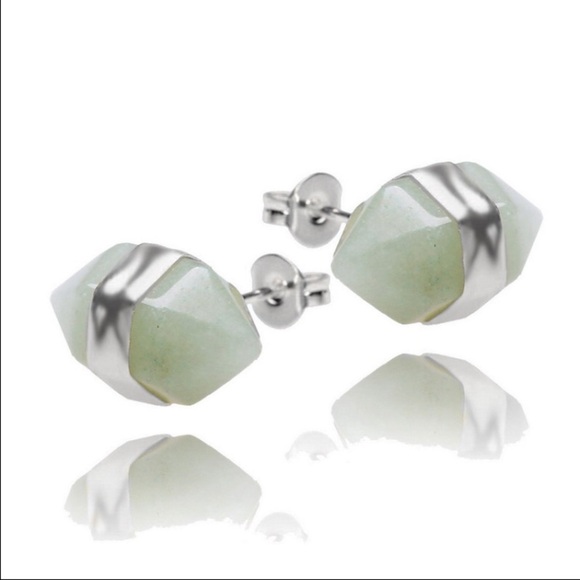 Aventurine double point earrings (silver) - Picture 2 of 2